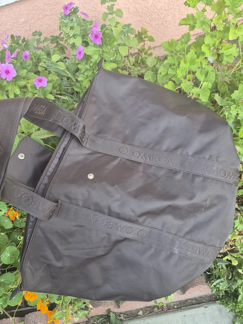 Omega BrownNylon Duffel Tote with Branded Straps
